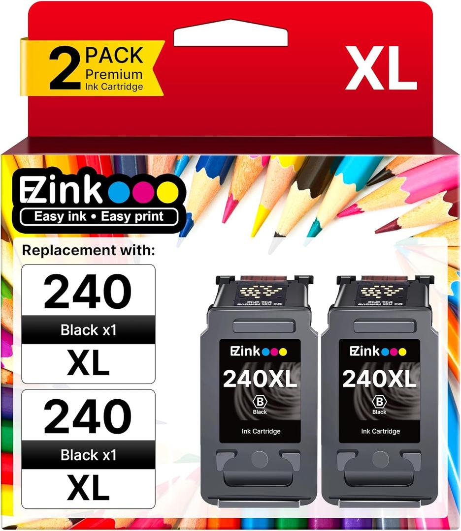 240XL Ink Cartridge Replacement for Canon 240XL Black Ink Cartridge, PG-240XL PG240 Works with PIXMA PIXMA MG3620 TS5120 MG3520 MG3220 MG2120 MG4220 MX392 MX452 MX522 Printer, 2 Pack Black