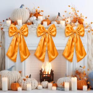 3 Pcs 2 FT Large Orange Bows Decorations Big Satin Bows Hanging Wall Decors for Wedding Coquette Birthday Backdrop Bridal Shower Bachelorette Room Fireplace Party Supplies
