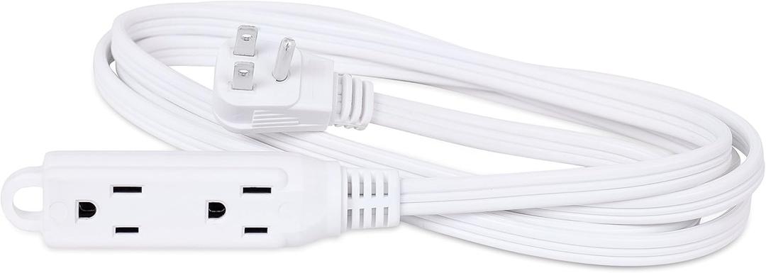 Internet's Best 8 FT Vertical Triple Tap Extension Cord - 16 AWG (Gauge – 16/3) - Heavy Duty Indoor Power Outlet - NEMA 5-15 R & 5-15P – SPT - 3 Outlets - White