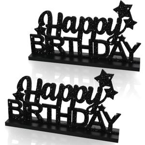 TONIFUL Glitter Black Letter Happy Birthday Sign Centerpieces for Table Birthday Party Supplies Birthday Decorations for 16th 21st 30th 40th 50th 60th 70th 80th 90th 100th Birthday Table Decoration