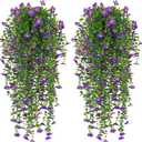 RECUTMS Outdoor Fake Flowers Artificial Hanging Plants Faux Silk Shrubs Plastic Greenery for Living Room House Wall Window Porch Office Wedding Decor 4Pcs UV Resistant (Purple)