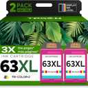 63XL Ink Cartridge Replacement for HP Ink 63 HP63 HP63XL Compatible for HP Officejet 4650 5258 5200 3830 5255 4655 4652 5252 Deskjet 3630 3634 1112 Envy 4510 4520 Printer 2-Pack Color