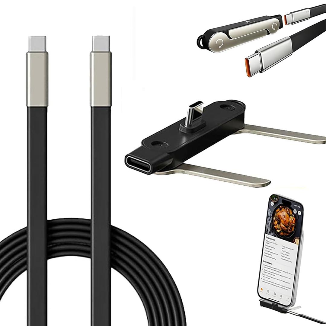 Invisible Holder Charger Cable with Stand,2 in 1 Sideways Invisible Holder Charger Cable,240W Foldable Phone Stand Cord for Smartphones & Tablets (Black)