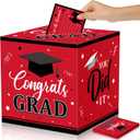 Nezyo Graduation Card Box with 30 Pcs Advice Cards Congrats Grad Gift Card Box Class of 2025 Card Holder Box Graduation Party Card Box Holder for School College Graduation Party(Red,Grad)