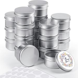 Patelai 36 Pcs 4 oz Metal Round Tins Aluminum Tin Cans Salve Tins Containers with Screw Lid 10 Sheets Stickers for Salve Spice Candies Balms Candles(Silver)