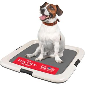 IRIS USA Pee Pad Holder - For Potty Training Regular Sized Dog & Puppy Pee Pads, Secured Latches, Non-Skid Feet, Leak Protection, Fits 22"x22" Pad or Larger, Square, Dark Gray