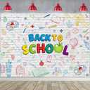 Back to School Backdrop Hand Printed Pencils White Brick Wall Photography Background First Day of School Banner for Kids Classroom Decorations Photo Booth Props (8X6FT(94 x 70 inch))