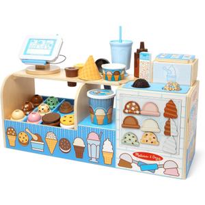 Melissa & Doug Cool Scoops Ice Creamery, Wooden Ice Cream Shop & Counter with Play Food & Play Kitchen Accessories, Preschool Learning Toys for Girls & Boys 3+ - FSC Certified, 24.4 x 10.15 x 8.4