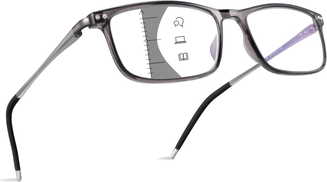Skyoak Superior Extremely Light Progressive Multifocus Reading Glasses Men, Aluminum Arm TR90 Frame Blue Light Blocking Multifocal Computer Readers Spring Hinge No Line (For Mid-Near Range Approx 3ft)