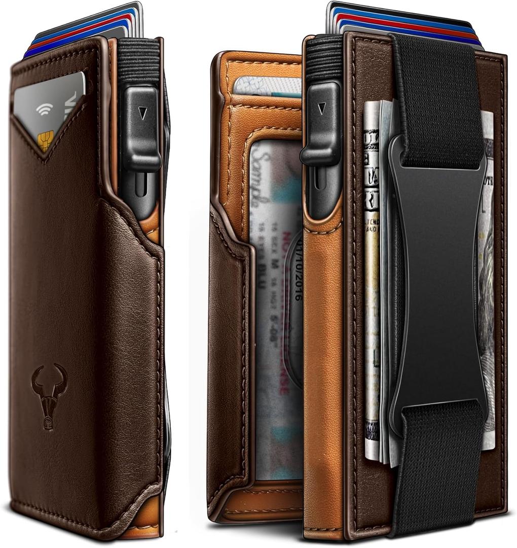 BULLIANT Men Wallet Gift Boxed,Slim Front Pocket Wallet Money Clip Card Holder 3.8"x2.7",Pop-up Access