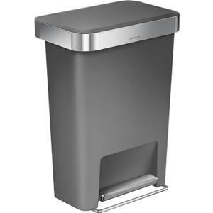 simplehuman 45 Liter / 12 Gallon Rectangular Kitchen Step Trash Can with Soft-Close Lid, Grey Plastic
