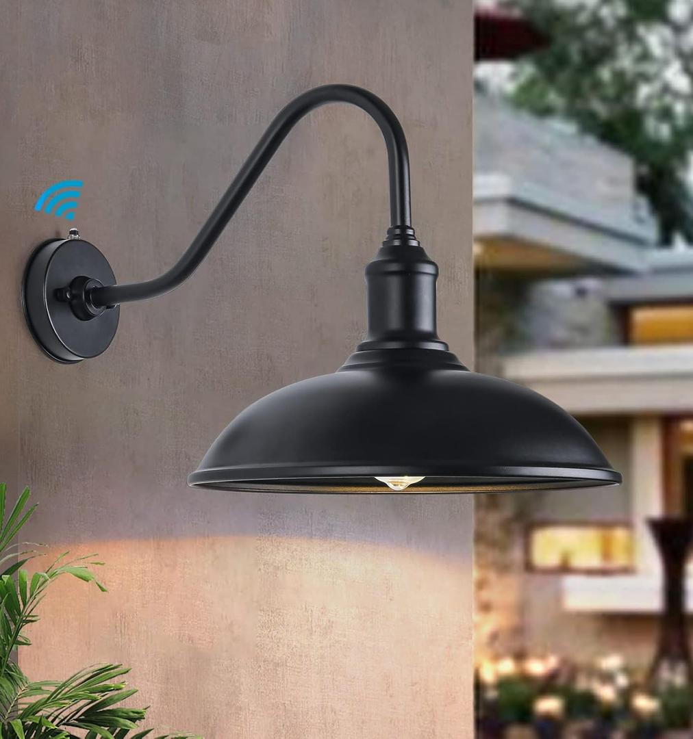 15 Inch Large Outdoor Farmhouse Barn Lights, Dusk to Dawn Gooseneck Lights, Vintage and Rustic Style Porch Lights for House, Patio Or Garage.