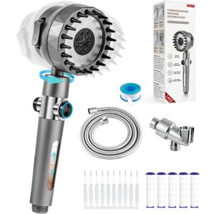 Filtered Shower Head with Handheld, High Pressure Water Flow Showerhead, with Shower Head Filter for Hard Water Boosting, with ON/OFF Switch and Rotatable Head (Silver gray)