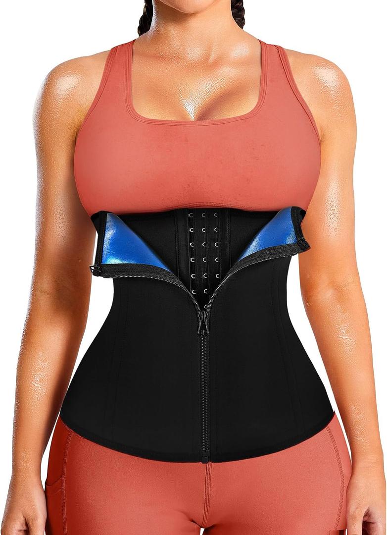 LEINIDINA Womens Waist Trainer Corset with Zipper Sweat Waist Trimmer for Women Workout Belt Corset Shapewear (Black, L)