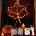 YOUNGAR Thanksgiving Window Lights,64Led Battery/USB Operated Maple Leaves for Fall Decor, 8Modes Timer for Home Indoor, Autumn, Glass Wall,Porch,Outdoor Decor (Orange)