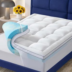 Dual Layer 4 Inch Memory Foam Mattress Topper Full, 2 Inch Cooling Gel Memory Foam and 2 Inch Soft Pillow Top Mattress Pad Cover for Back Pain Relief, with Elastic 21" Deep Pocket