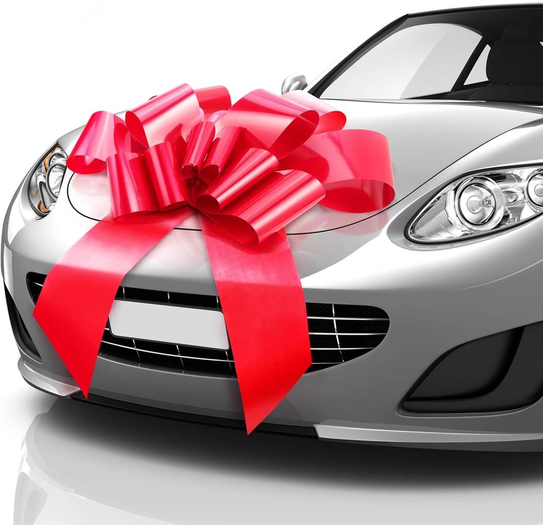 Mifflin-USA Big Car Bow (Matte Red, 30 inch) Gift Bow, Giant Bow for Car, Birthday Bow, Huge Car Bow, Big Red Bow, Christmas Bow, Gift Wrapping, Big Gift Bow for Car Decor with 2 Suction Cups