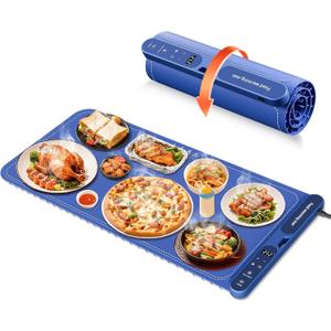 Warming Mat for Food Extra Large 32"x15", Electric Silicone Food Warmer Trays for Chafing Dishes & Buffet, Portable Countertop Food Warmers for Parties, 7-Level Temp 8-Hour Timer Blue