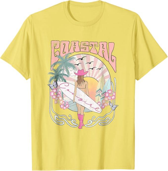 Coastal Cowgirl Aesthetic Cowgirl Surf Beach Cowgirls Outfit T-Shirt, Yellow, S 