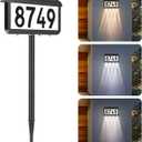 Brightever Solar Address Signs, House Number for Outside Waterproof, 3-Color LED Illuminated Address Plaques with Stake, Wall Mounted Solar Powered Light Up Address Numbers for Houses, 1-Pack (Black)
