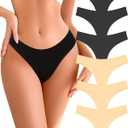 Cotton Underwear for Women Pack Breathable Thongs for Women Sexy Stretch Soft Womens Panties Thong (Medium, Black*3 / Nude*3)