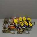 GRIPON (Pack of 4) 2" x8' Lasso Strap with 2" Ratchet and J Finger Hook Tie Dow