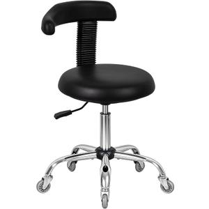 Antlu Rolling Stool with Back Support Tattoo Chair for Artist, Adjustable Esthetician Lash Chair for Dental Shop Sewing Nail Tech, Desk Shop Stools with Wheels, Without Foot Ring