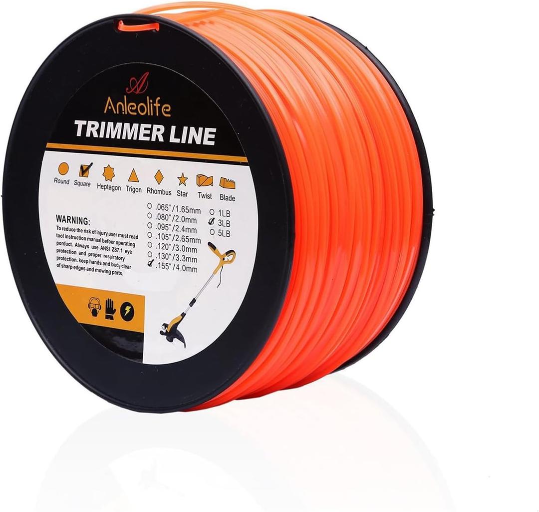 A ANLEOLIFE 3-Pound Commercial Square .155-Inch-by-280-ft String Trimmer Line in Spool,with Built-in Line Cutter, Orange