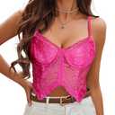 Avidlove Bralettes for Women Lace Camisole Lingerie Racer Back Bralette V Neck Bustier Top (Rose Red, Medium) (Pink, M)