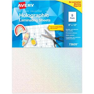 Avery Luxe Collection Holographic Laminating Sheets, Speckled Dots Design, 9" x 12", Self-Adhesive, 5 Holographic Laminate Sheets Total, Great for DIY Stickers, Crafts, and More (73609)