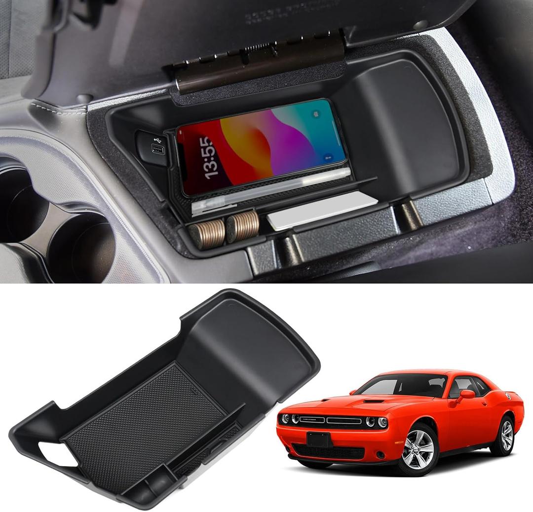 ZZEQYG Center Console Organizer Compatible with Dodge Challenger 2015 2016 2017 2018 2019 2020 2021 2022 2023 Accessories, Armrest Insert Tray Storage Coin Holder