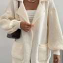 SHEWIN Women Open Front Knit Sweater Oversized Cardigan with Pocket (Pink, S)