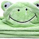 Plush Baby Blanket for Boy or Girl. Super-Soft Microfiber Fleece in Animal Designs. Fab Gifts! Soft Enough for Swaddle/Receiving Wrap, Sturdy Enough for Years of Toddler Cuddles. 30x36 + Hood (Green)