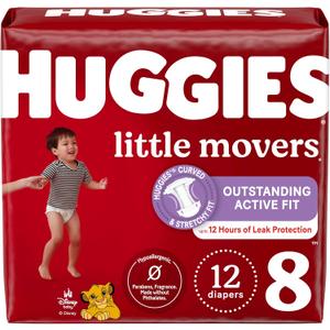 Huggies Size 8 Diapers, Little Movers Baby Diapers, Size 8 (46+ lbs), 12 Ct