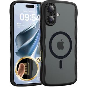 4 x TAURI Magnetic for iPhone 16 Case, Cute Wavy Design Anti-Slip Black