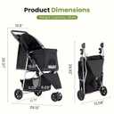 Smug 3 Wheels Pet Stroller, Dog and Cat Strollers, Storage Basket and Cup Holder, Breathable Mesh, Lightweight Travel Carrier, Waterproof and Foldable for Small Pets Outdoor Walk, Black