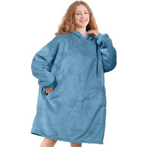 AmyHomie Wearable Blanket Hoodie for Adults & Teens,Oversized Sherpa Hooded Blanket,Warm Cozy Blanket Sweatshirt as Christmas Birthday Gifts for Women Men (Grey Blue)