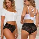 Sexy High Waisted Underwear for Women Plus Size Briefs Breathable Lace Panties High Waisted Cheekster Granny Panties (XL)