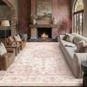 10x14 Neutral Area Rug Pink Vintage Living Room Bedroom Washable Carpet Non-Slip Soft Low Pile Farmhouse Indoor Large Throw Rug for Dining Room Office