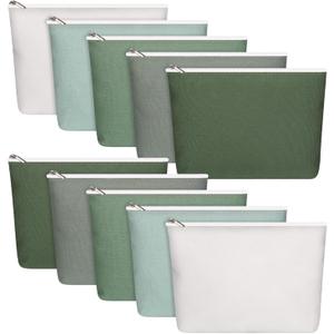 Reginary 10 Pcs Canvas Makeup Bags Bulk for Women Blank DIY Craft Pencil Pouch Multicolor Cosmetics Bag Travel Toiletry Pouch Gift for Mental Health Nurse Mother Teacher(Green)