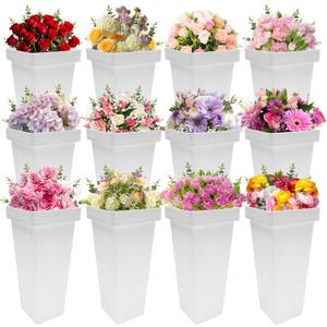 Homegroove 12 Pcs Plastic Flower Buckets, 13.4 Inch Square Floral Display Stand, Tall Vase for Cut Flowers, Indoor/Outdoor Home Wedding Bar Supplies