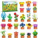 24 Pack Flowers Succulent Party Favors for Kids Building Set - 1012pcs Botanical Bonsai 3.6mm Mini Building Blocks Toy for Easter Basket Fillers Classroom Prize Stocking Stuffer Gift for Girl Boy 6+