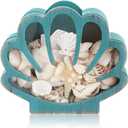 CroBlissful Seashell Holder Seashell Display Box Wooden Small Starfish Shell Display Case with Acrylic Clear Window Shark Tooth Collection Box for Shells Sea Rock Home Decor Present(Green,Shell)