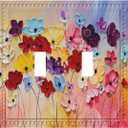 Colorful Flowers Floral Light Switch Cover Decorative 2 Gang Double Toggle Wildflowers Wall Plate Girls Room Switchplate Faceplate Lightswitch Electrical for Laundry Bathroom Kitchen