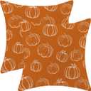 Fall Pillow Covers 20x20 Inch Set of 2 Burnt Orange White Pumpkin Throw Pillows Case,Thanksgiving Autumn Outdoor Decorative Linen Farmhouse Harvest Decor Cushion Covers for Home Sofa Bed Couch 