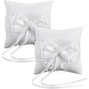 UNICRAFTALE 2Pcs Square Pearl Ring Pillow Wedding Ring Cushion White Polyester Rings Holder Rings Bearer Pillow Jewelry Display for Beach Weddings & Engagement Ceremonies 3.66x3.66x1.69 Inch