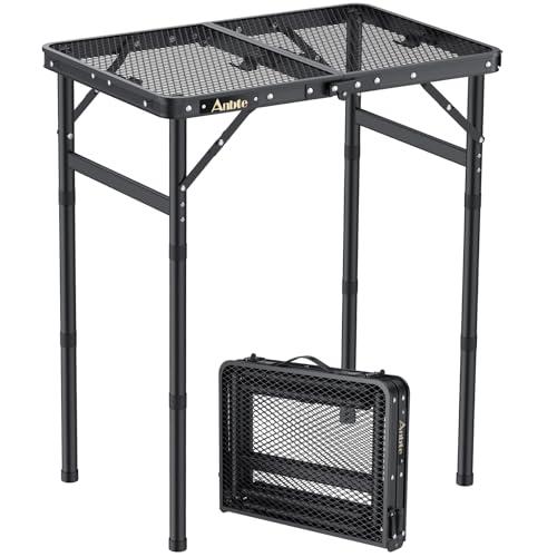 Anbte Folding Grill Table, Aluminum Camping Table Adjustable Height Max 27.5" Picnic Table Outdoor Table, Lightweight, Portable Handle for Travel Cooking BBQ Picnic, 22.8" x 16", Black