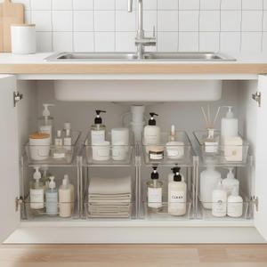 4 Pack Bathroom Organizers and Storage, 2-Tier Clear Under Sink Organizer, Vanity Counter Storage, Medicine Cabinet Organization, Pull-Out Cabinet Organizer With Track For Bathroom, Kitchen, Pantry