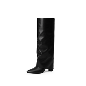 Modatope Knee High Boots Women Fold Over Knee High Boots Chunky High Heels Long Boots Zipper Pointed Toe Dress Tall Boots for Women 7