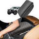 Center Console Armrest Cover Compatible with Ford Bronco 2021-2025 2/4-Door Leather Arm Rest Lid Protector Cushion Pad with Side Pockets Interior Accessories Prevent Scratching Black